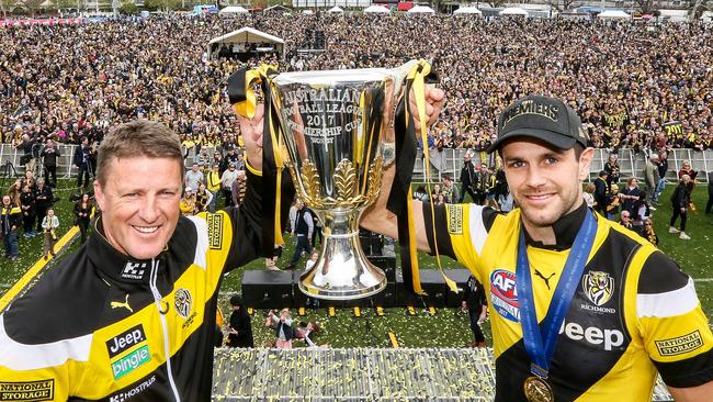 Richmond coach Damien Hardwick (left) will coach his 200th game this year. Picture: Tim Carrafa