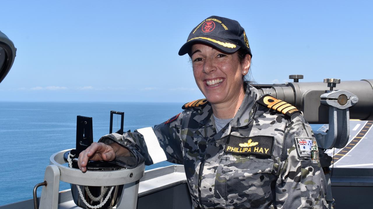 Royal Australian Navy Captain Phillipa Hay, Commander Australian Amphibious Task Group, aboard the HMAS Adelaide. Picture: Cameron Bates