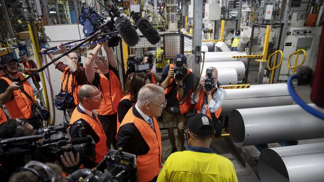 Prime Minister Scott Morrison on another factory tour. Picture: Nikki Short