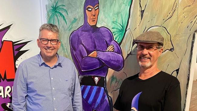 Federal Member for Hinkler Keith Pitt (left) with Bundaberg Phantom artist Shane Foley. Picture: Instagram/Keith Pitt