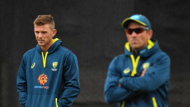 Ben McDermott with Australian coach Justin Langer. Picture: Getty Images