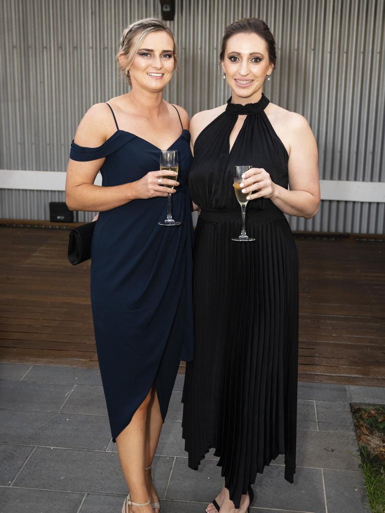 Jasmine Grahame (left) and Sarah Ruddell at LifeFlight Toowoomba Gala at The Goods Shed, Saturday, May 6, 2023. Picture: Kevin Farmer