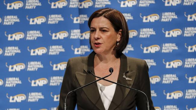 Queensland LNP Leader Deb Frecklington is seen at the Queensland LNP (Liberal National Party) State convention at the Royal International Convention Centre in Brisbane, Sunday, July 8, 2018. (AAP Image/Glenn Hunt) NO ARCHIVING