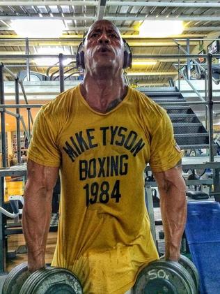 Going hard ... Dwayne Johnson, aka The Rock, hitting the gym. Source: Supplied.