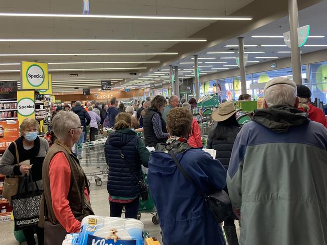 Bass Coast shoppers are already queuing at the supermarket. Photo: Brooke Grebert-Craig.