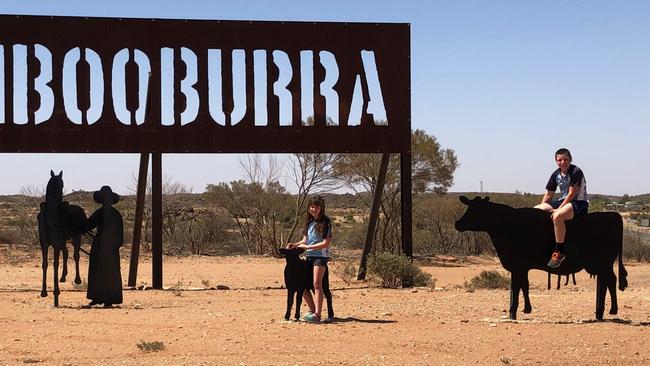 Tibooburra Outback Public School students Cassidy Hiscox, 10, and Tom Shiner, 11, on Thursday.