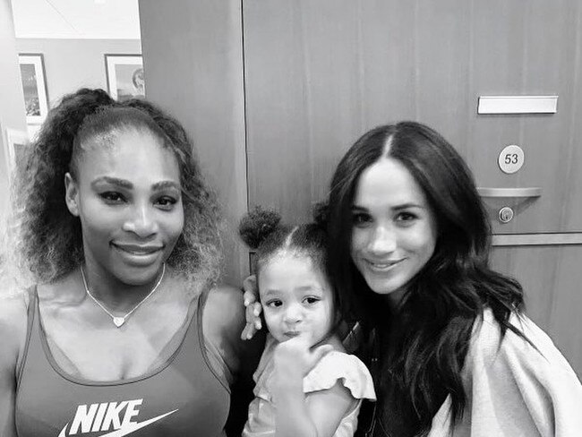 Serena Williams posted an image of her daughter and Meghan Markle after appearing on the podcast. Picture: Instagram