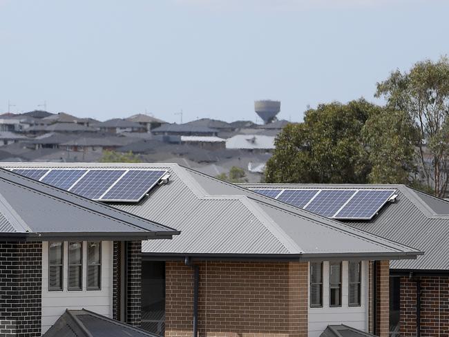 Solar panels on the rooftops of houses in The Ponds, North West of Sydney.