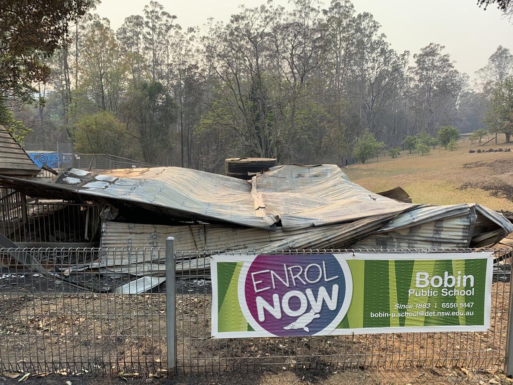 Bobin Public School was destroyed in the bushfire. Picture: Anton Rose