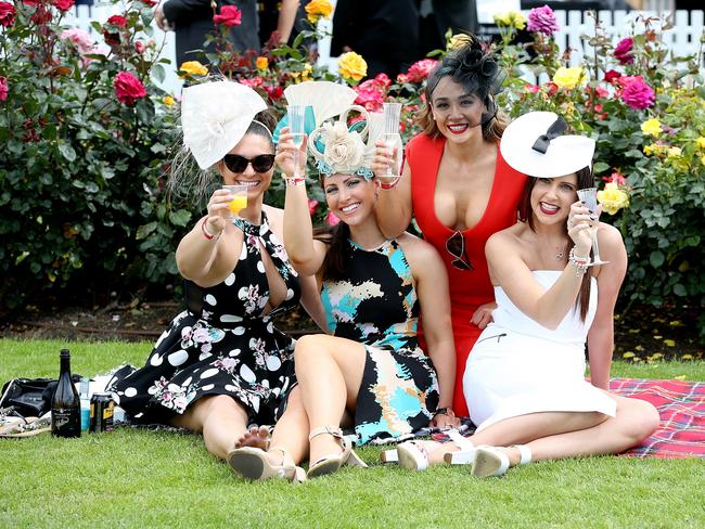 Natalie, Karlie, Melanie and Stephanie at the 2014 Melbourne Cup. Picture: Tim Carrafa