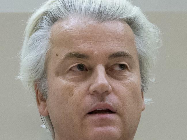 Populist anti-Islam politician Geert Wilders has been on trial for hate-speech but is on track for an election victory in The Netherlands. Picture: AP Photo/Peter Dejong
