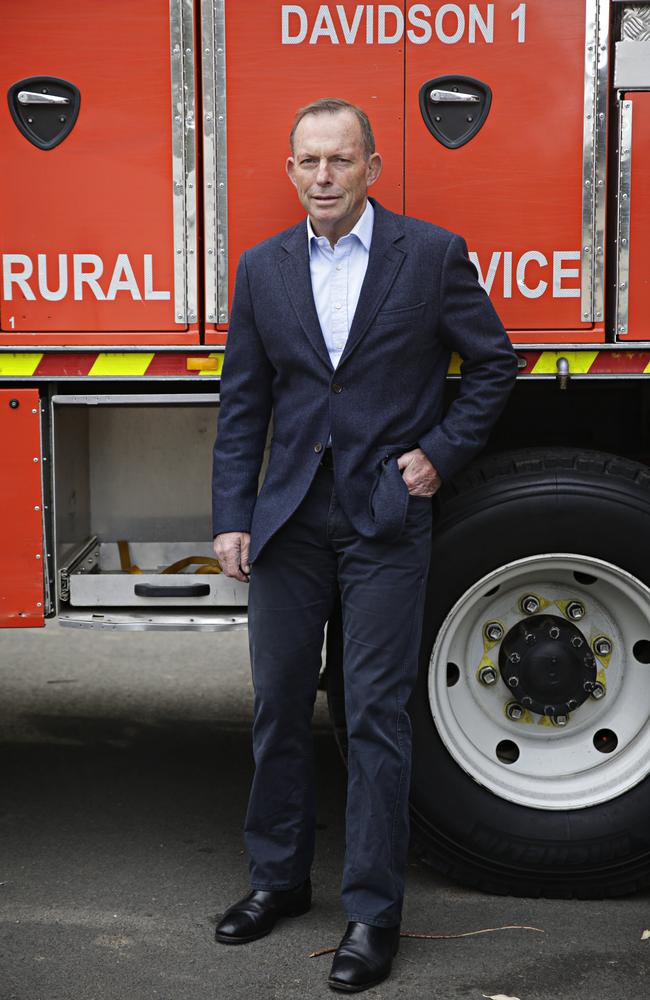 Tony Abbot at Davidson RFS headquarters. Picture: Adam Yip