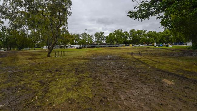 Parts of Rymill Park is a mud bowl after the Harvest Rock festival. Picture: NCA NewsWire / Roy VanDerVegt