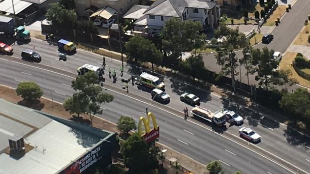 A motorcyclist, 41, has collided with a truck on Pennant Hills Road, about 9.30am today. Picture: CareFlight