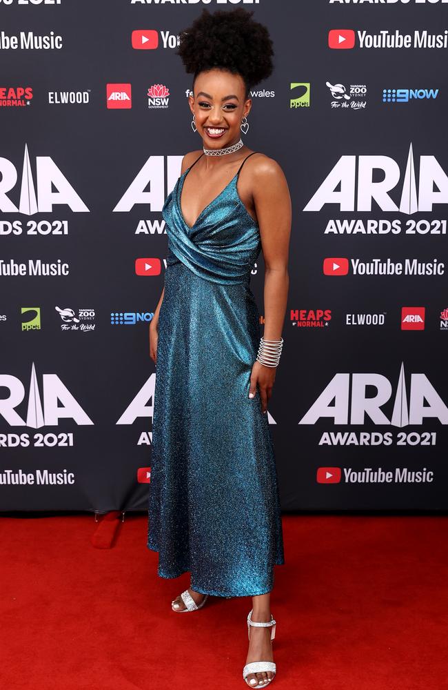 Tsehay Hawkins of The Wiggles attends the 2021 ARIA Awards at Taronga Zoo.