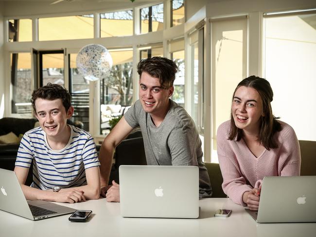 Siblings Harry, 13, Will, 18 and Sophie 16. Photo: AAP/Mike Burton