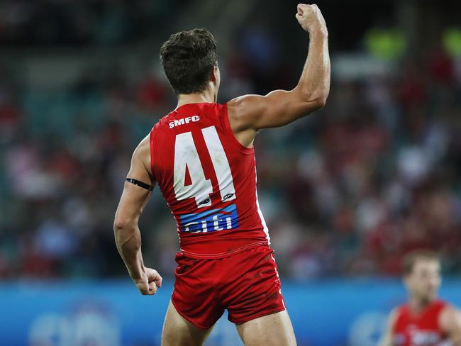 Tom Papley used to run water for Shane Mumford in Gippsland and now he wears the same number the ruckman wore for the Swans. Picture: Phil Hillyard