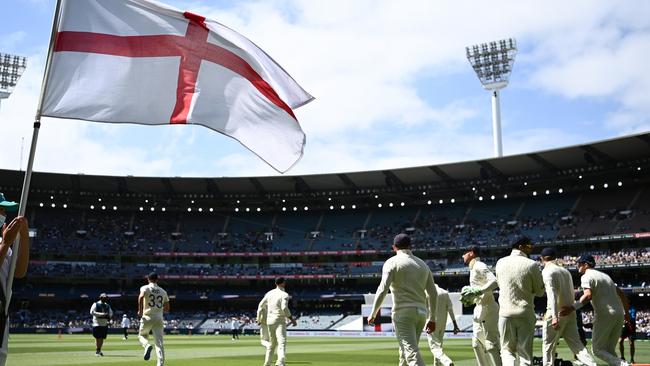 England players take to the field after play was delayed because of a Covid scare on day two. Picture: Getty Images