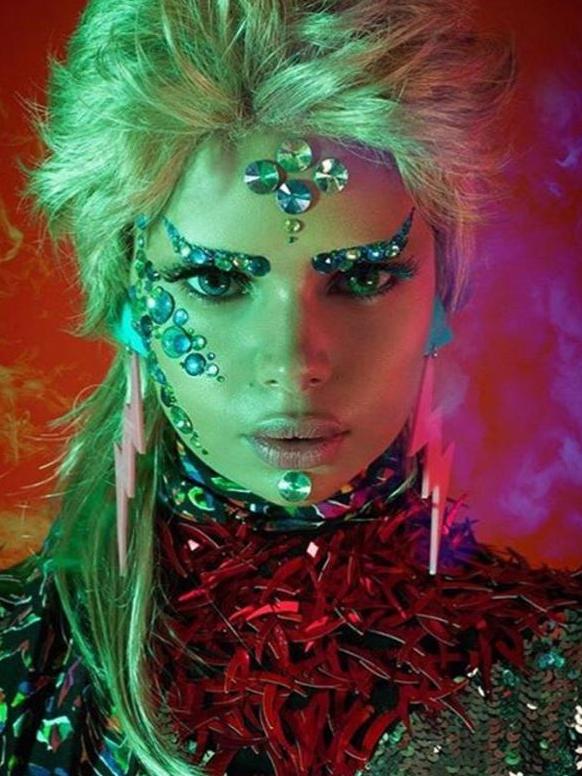 Samantha Harris was transformed for a shoot in tribute to the late David Bowie. Picture: Instagram