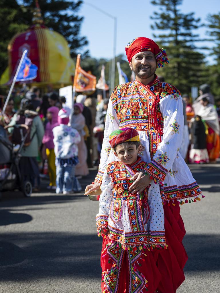 Himmat Chavada and son Dheeyan at Toowoomba's Festival of Chariots, Saturday, July 20, 2024. Picture: Kevin Farmer