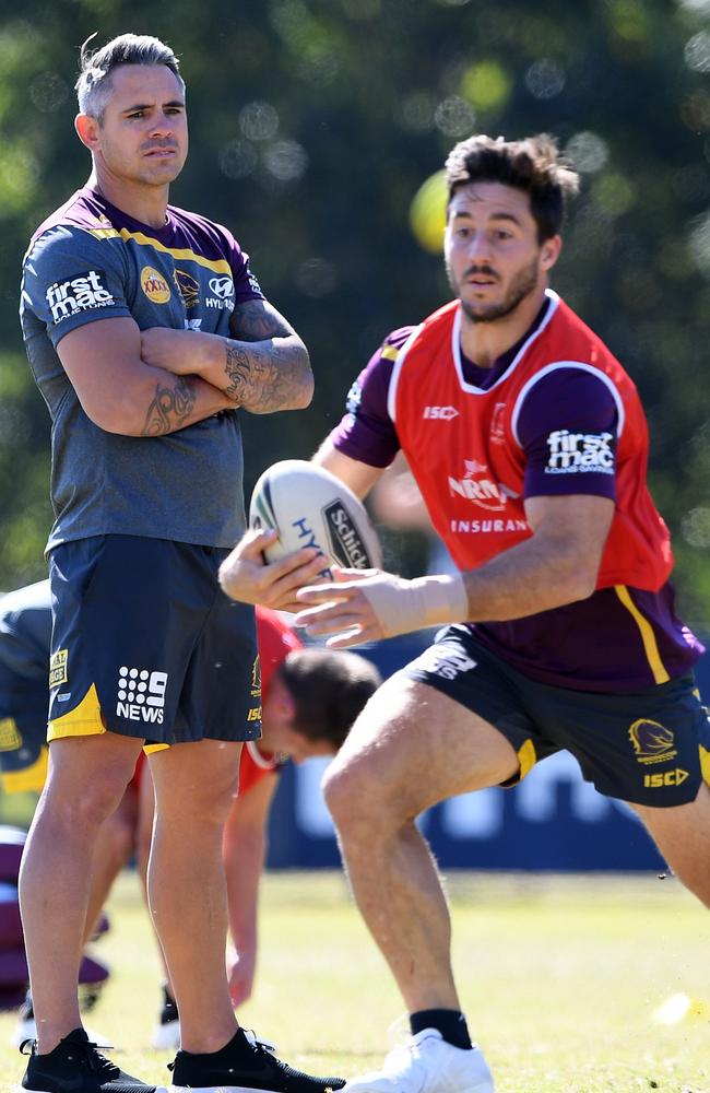 Corey Parker (left) and Ben Hunt played 149 games together at the Broncos. Picture: Dave Hunt