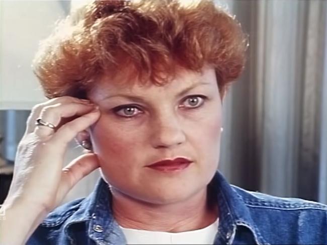 Pauline Hanson during her 1996 60 minutes interview with Tracey Curro which led to the infamous 'Please Explain' moment. Source: 60 Minute