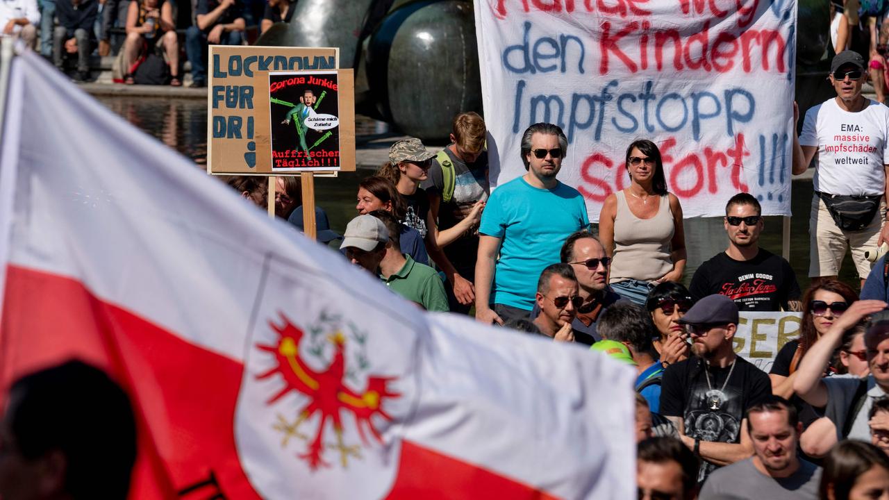 Demonstrators gather in Vienna to protest against Covid-19 restrictions on September 11. Picture: Joe Klamar/AFP