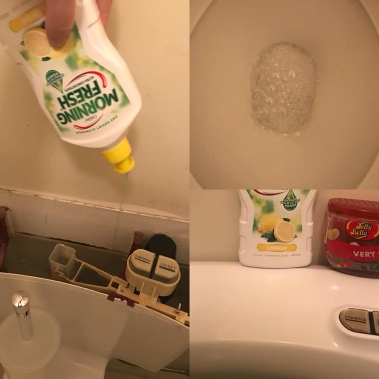 Dishwashing soap store in toilet