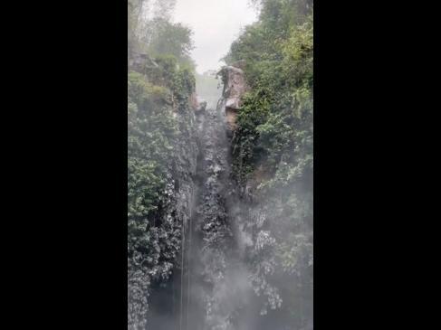 Waterfall turns to volcanic mud falls