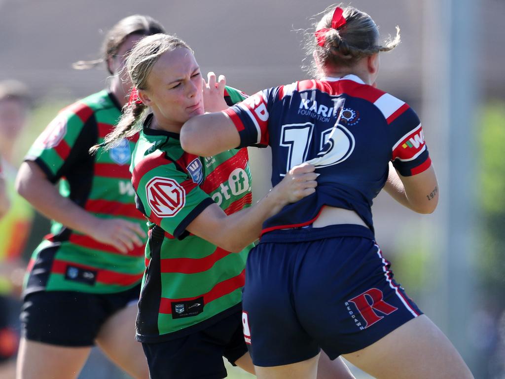 April Chappell makes a tackle. Picture: Sue Graham