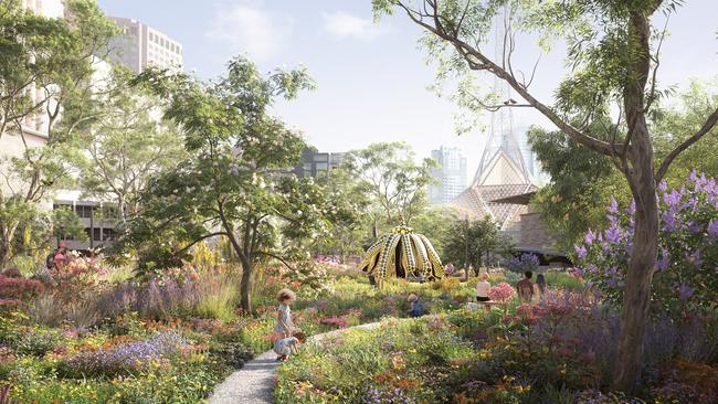 The new Melbourne Arts Precinct will feature an extravagant garden, to be called Laak Boorndap. Picture: Supplied.