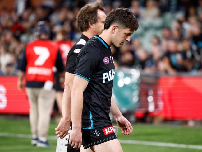 Zak Butters was subbed out of the game. Picture: Michael Willson/AFL Photos