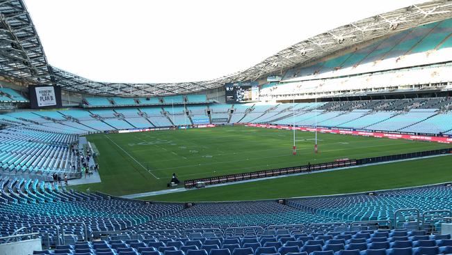 General view ahead of the first NRL match to be played with no crowd due to the coronavirus between the Canterbury-Bankstown Bulldogs and North Queensland Cowboys at ANZ Stadium. Picture. Phil Hillyard