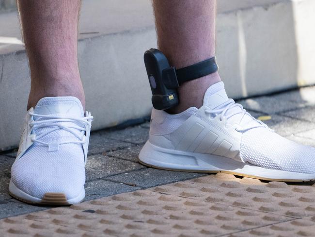 ADELAIDE/ KAURNA YARTA, AUSTRALIA - NewsWire Photos FEBRUARY 13, 2024: Ankle bracelets for electronic monitoring by police are seen being worn outside of Adelaide Magistrates Court. Picture: NCA NewsWire / Morgan Sette