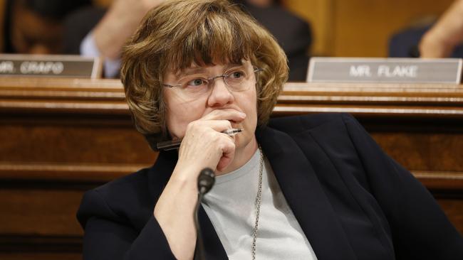 Rachel Mitchell listens to Christine Blasey Ford’s evidence. Picture: AFP