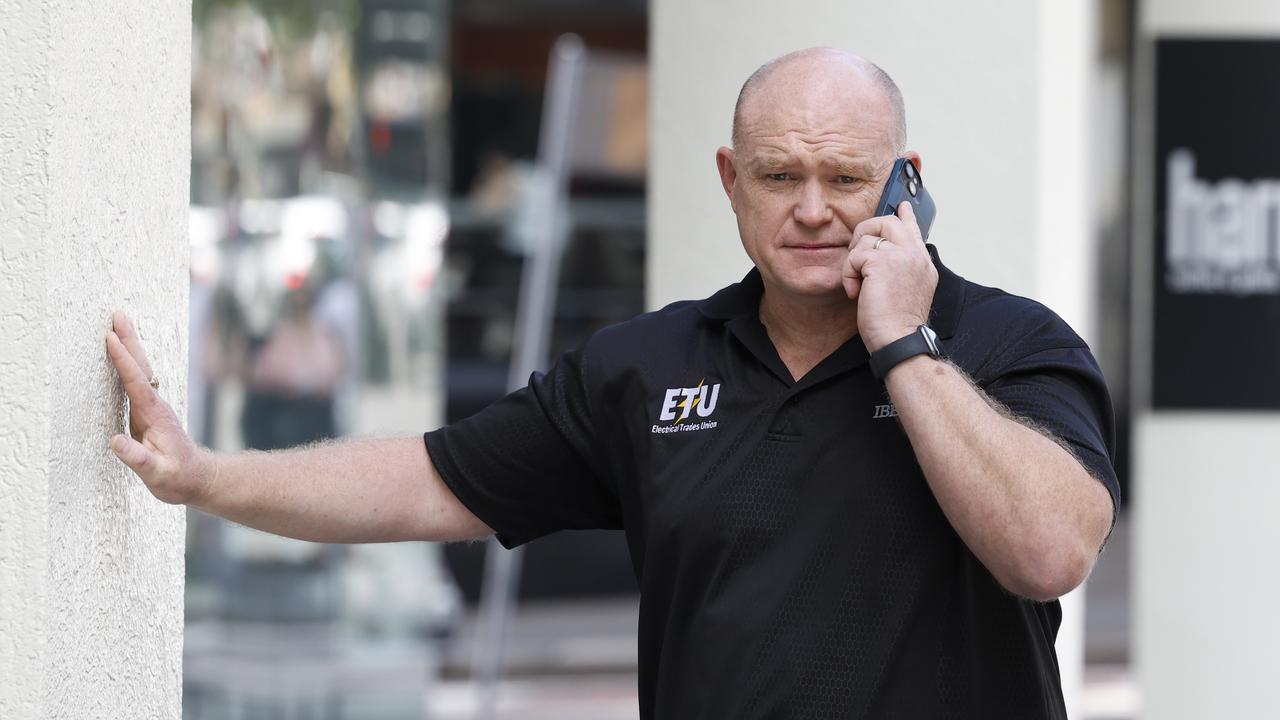 ETU NSW/ACT Secretary Allen Hicks outside the Fair Work Commission on William Street in Sydney. Picture: Richard Dobson