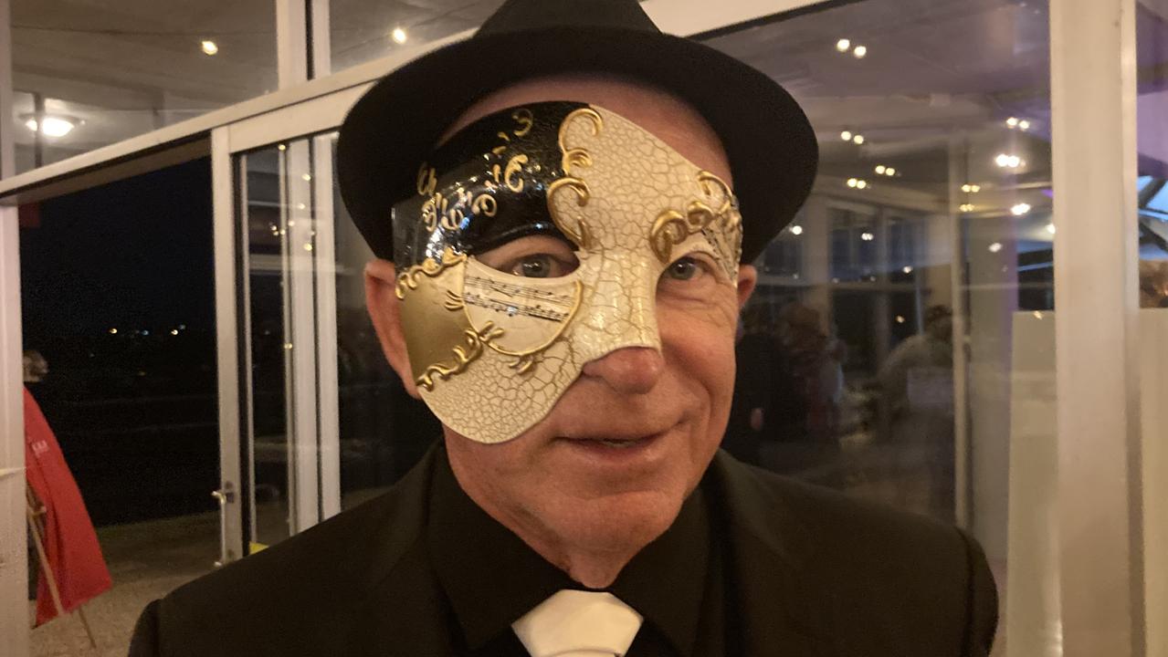 Rob Absalom celebrate at the Gympie RSL Masked Ball, April 29 2023.