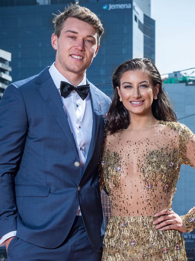 Patrick Cripps and Monique Fontana at the Brownlow. Picture: Jake Nowakowski