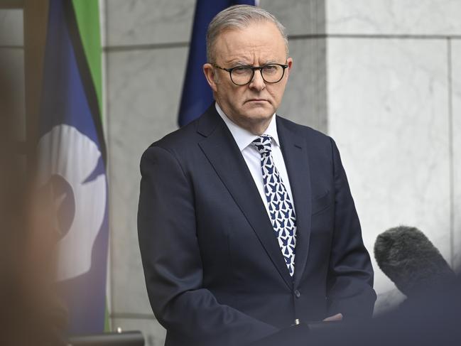 CANBERRA, Australia - NewsWire Photos - September 12, 2024: The Prime Minister, Anthony Albanese, Treasurer, Jim Chalmers, and the Minister for Aged Care, Anika Wells hold a press conference at Parliament House in Canberra. Picture: NewsWire / Martin Ollman