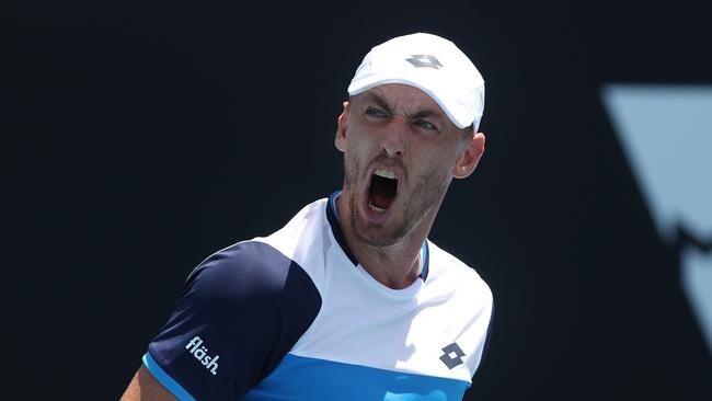 John Millman celebrates his win over Ugo Humbert. Picture: Michael Klein