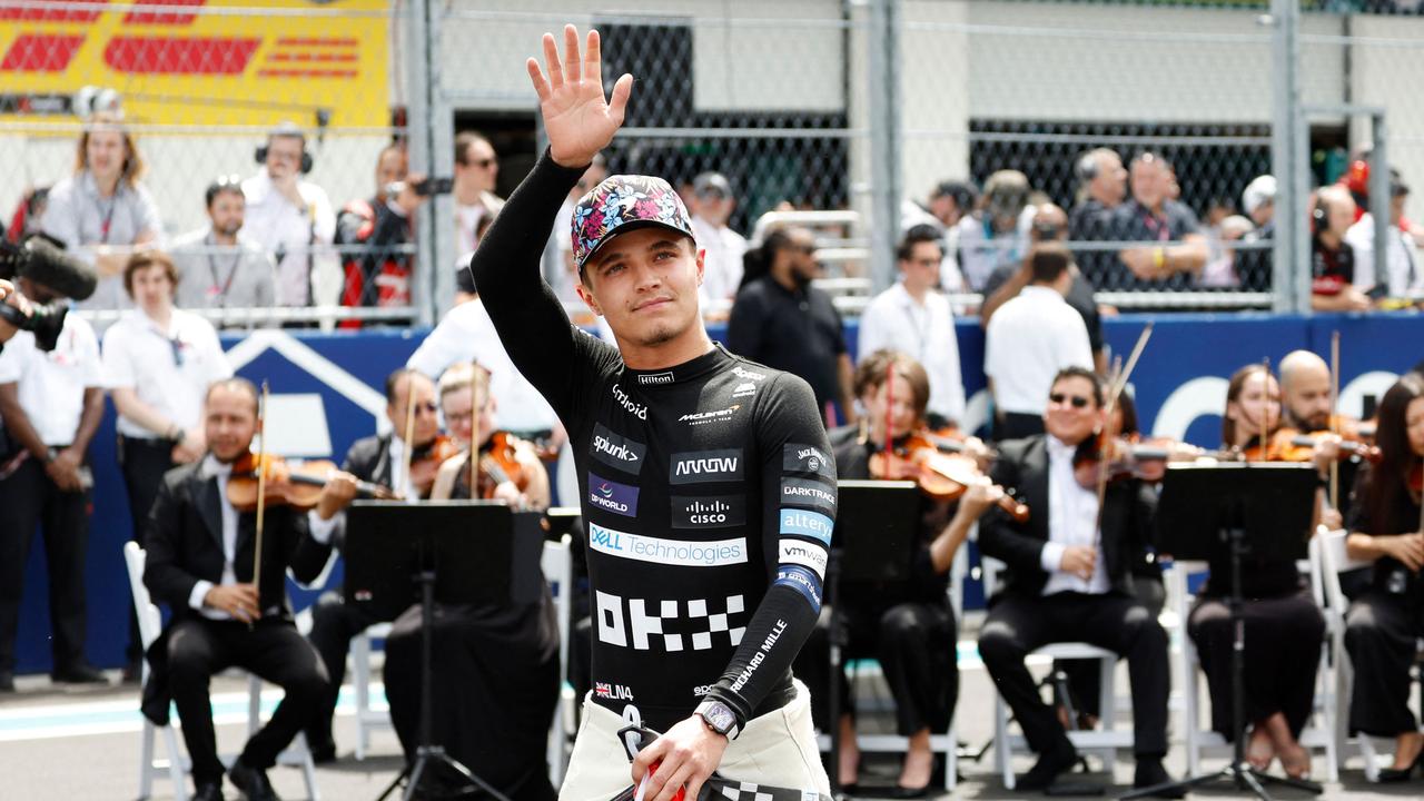 Lando waves to the Miami crowd. Photo: Chris Graythen/Getty Images/AFP