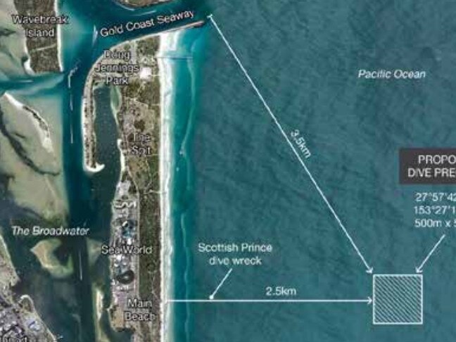 Proposed location for the Gold Coast's world class dive attraction off The Spit.