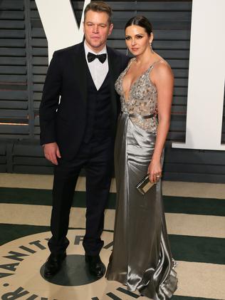 Matt Damon and his wife Luciana attend Vanity Fair’s Oscar party. Picture: AFP/Jean-Baptiste Lacroix