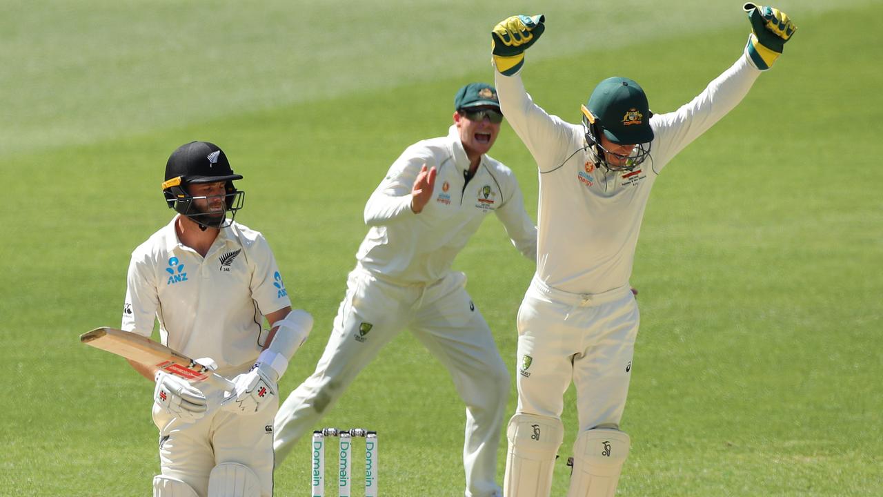 Kane Williamson is dismissed by Nathan Lyon.