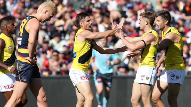 The Tigers ran over the top of the Crows to leave them winless after two weeks. (Photo by Sarah Reed/AFL Photos via Getty Images)