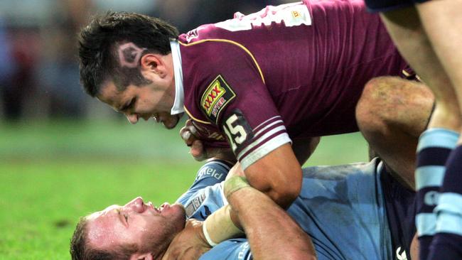 As he battled with MND, the same arms which once pinned NSW enforcer Luke Bailey to the ground in Origin lost so much strength they could barely pick up a pot plant. Picture: Darren England