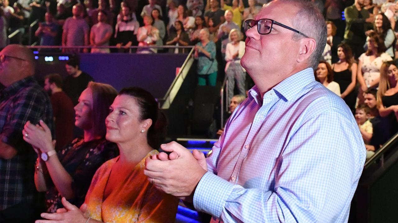 Prime Minister Scott Morrison and wife Jenny at their home church. Picture: AAP