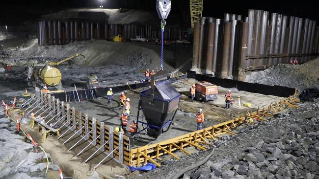 Concrete is poured at the Rookwood Weir project near Rockhampton.