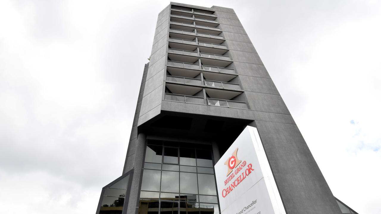 Brisbane’s Hotel Grand Chancellor, centre of a six-person coronavirus cluster last month. Picture: Dan Peled