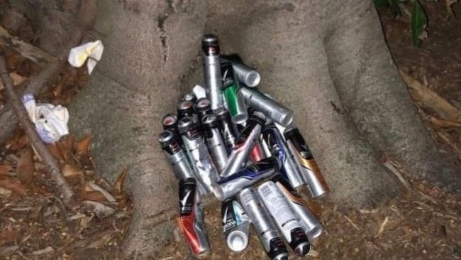 Scores of empty deodorant cans are increasingly being found near shopping centres across NSW and Queensland. Picture: Supplied